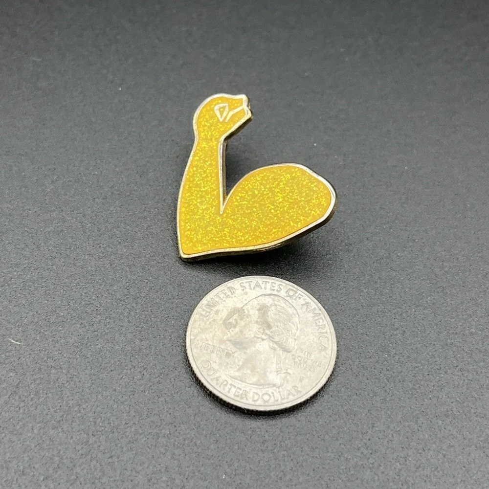 Varsity.com‎ Yellow Sparkly Emoji-Style Strong Arm Lapel Hat Pin